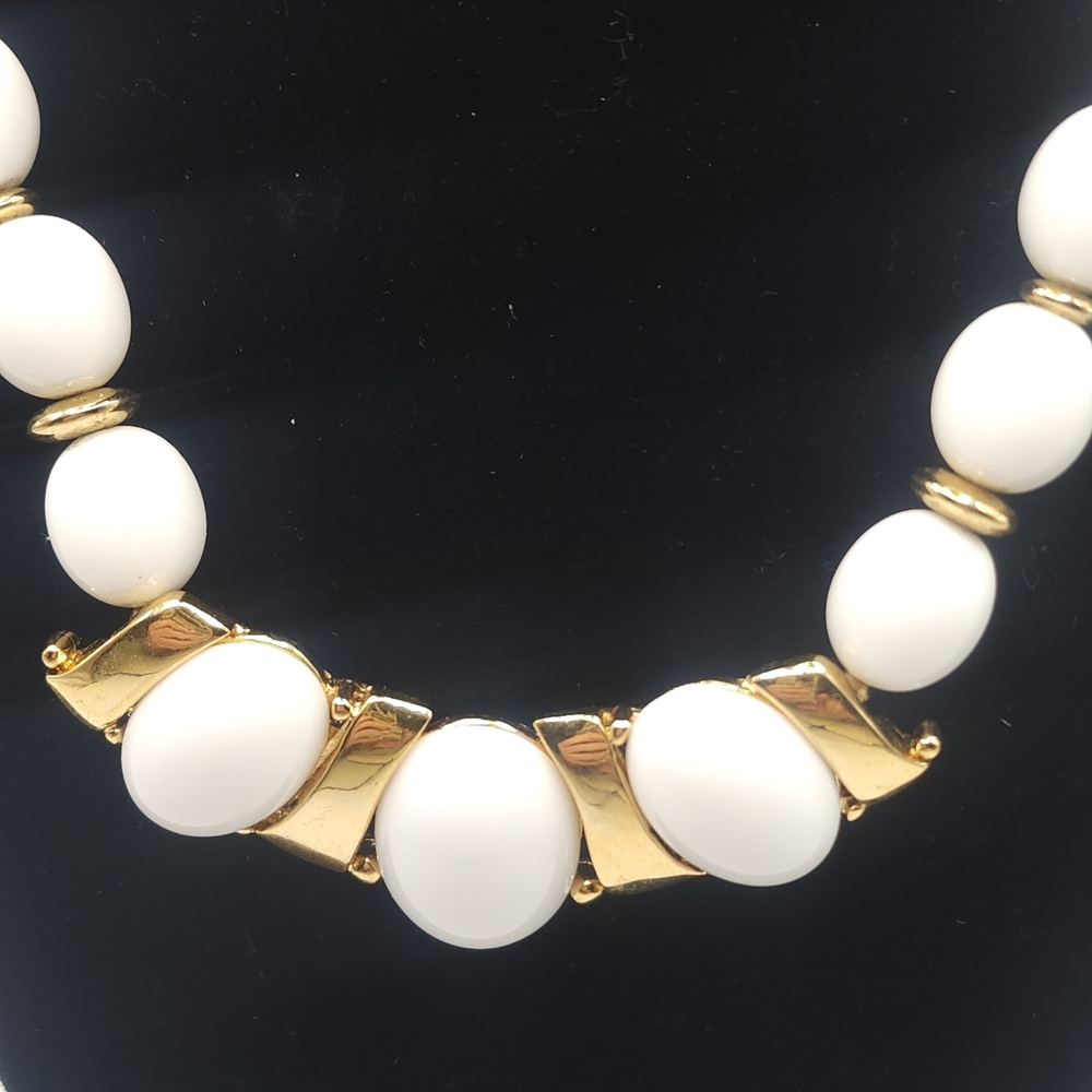 Trifari Gold and White Statement Necklace